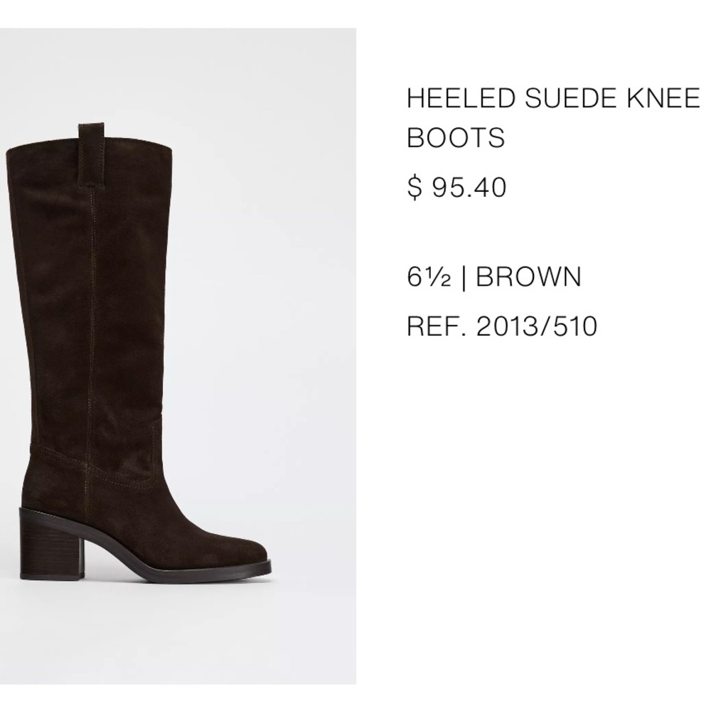 Zara Drk Chocolate Suede Heeled Boots 6.5 - Picture 5 of 9